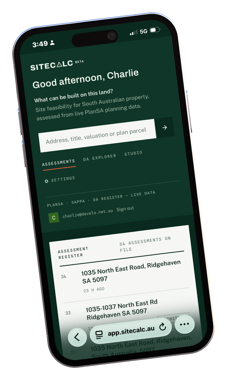 SiteCalc on a phone: SiteCalc Planner